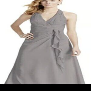 Plus-size David's Bridal Clover Green Soft Crinkle Chiffon Halter Draped